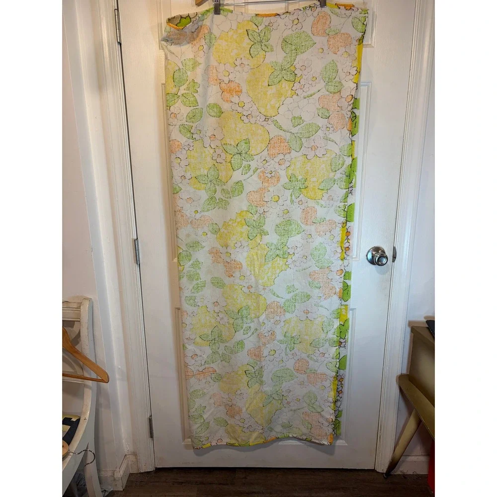 Vintage Citrus Floral Fruit Print Terry Cloth Towel Sheet Colorful Retro 120x100